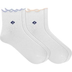 Sperry Top-Sider Women's Ribbed Scallop 2-Pack Ankle Sock White