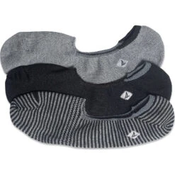 Sperry Top-Sider Men's No Show 3-Pack Sock Black / Charcoal Stripe