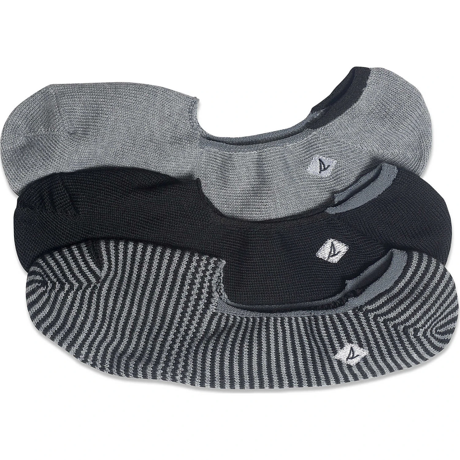 Sperry Top-Sider Men's No Show 3-Pack Sock Black / Charcoal Stripe 3 Sperry Top-Sider Men's No Show 3-Pack Sock Black / Charcoal Stripe