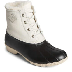 Sperry Top-Sider Women's Saltwater Winter Luxe Leather Duck Boot Ivory/Black -Sperry Top-Sider Sales STS87897
